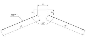 Чертеж планки конька плоского 115x30x115