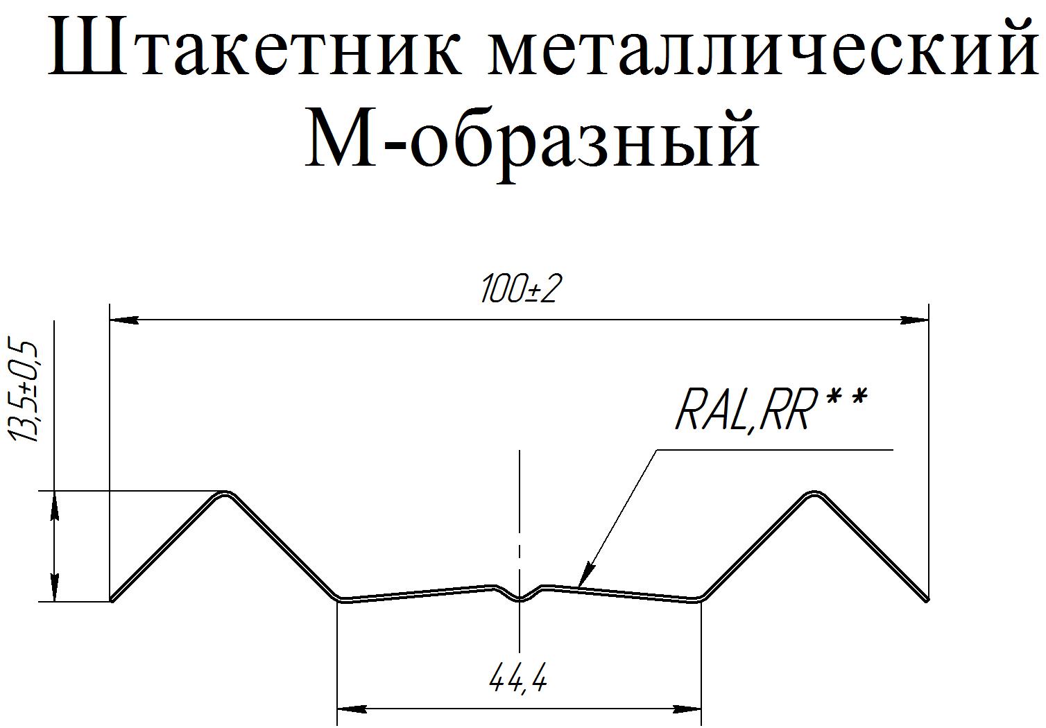 М образный штакетник чертеж